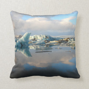 Jokulsarlon iceberg lake reflection throw pillow