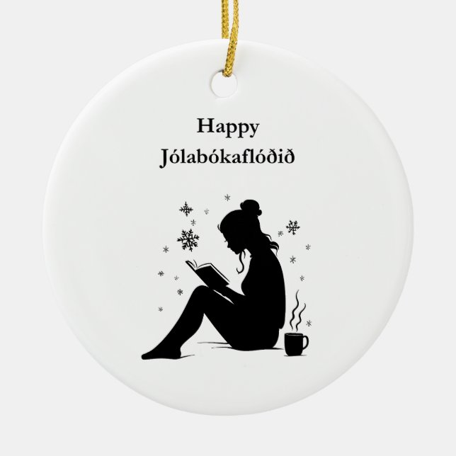 Jolabokaflod - Iceland Book Flood Ceramic Tree Decoration (Front)