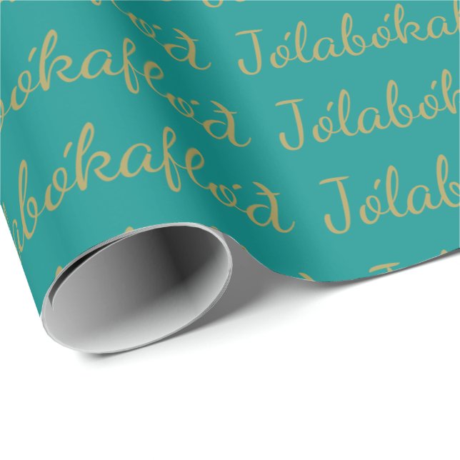 Jólabókaflóð Turquoise Christmas Book Flood Wrapping Paper (Roll Corner)