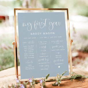JOLIE Boho Dusty Blue Boy First Birthday Milestone Poster