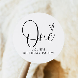 JOLIE Modern Boho One Heart First Birthday Classic Round Sticker