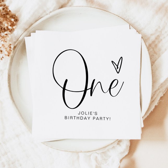 JOLIE Modern Boho One Heart First Birthday Napkin (Creator Uploaded)
