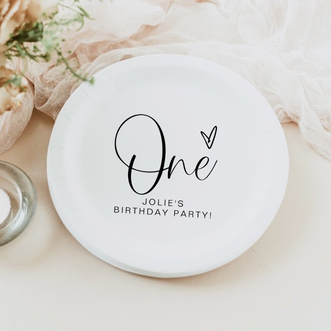 JOLIE Modern Boho One Heart First Birthday Paper Plate (Creator Uploaded)