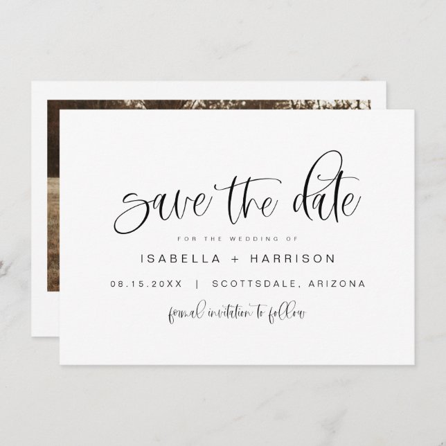 JOLIE Modern Minimalist Boho Photo Save the Date Invitation (Front/Back)
