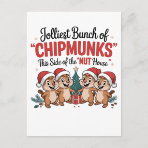 Jolliest Bunch of Chipmunks Funny Rodents Xmas Announcement Postcard