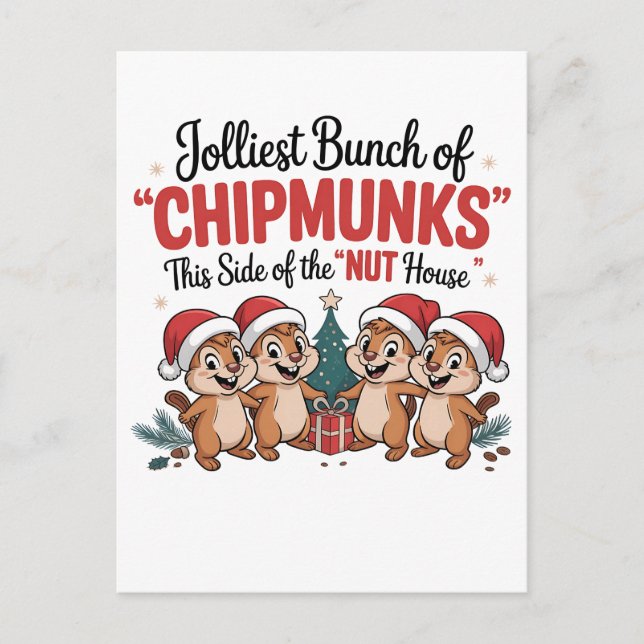 Jolliest Bunch of Chipmunks Funny Rodents Xmas  Invitation Postcard (Front)