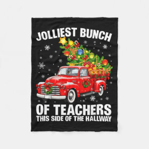 Jolliest Bunch Of Teacher Red Truck Christmas Xmas Fleece Blanket