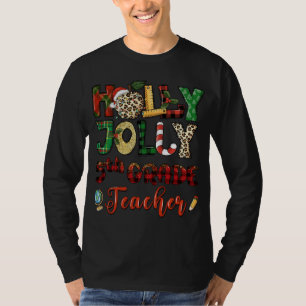 Jolly 5th grade teacher Leopard Red Plaid Christma T-Shirt