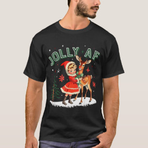 Jolly Af Christmas Retro 50s Cute Girl And Deer Vi T-Shirt