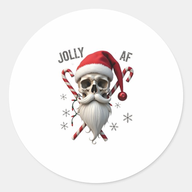 Jolly Af Christmas Skull Santa Hat Happy Xmas Holi Classic Round Sticker (Front)