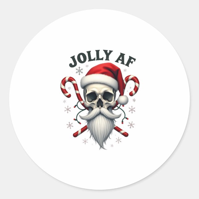 Jolly Af Christmas Skull Santa Hat Happy Xmas Holi Classic Round Sticker (Front)