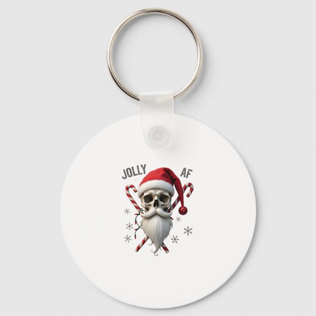 Jolly Af Christmas Skull Santa Hat Happy Xmas Holi Key Ring (Front)