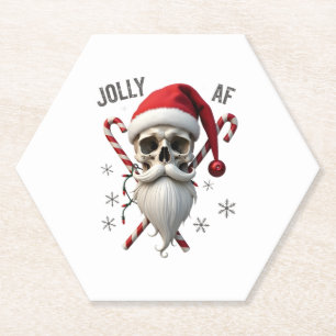 Jolly Af Christmas Skull Santa Hat Happy Xmas Holi Paper Coaster