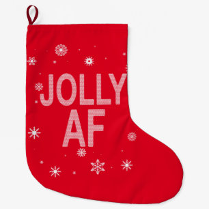 Jolly AF Funny Ugly Christmas Sweater Style Large Christmas Stocking