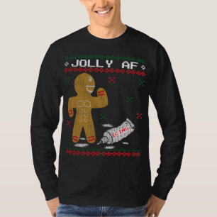 Jolly AF Gingerbread Man Body Builder Ugly Christm T-Shirt
