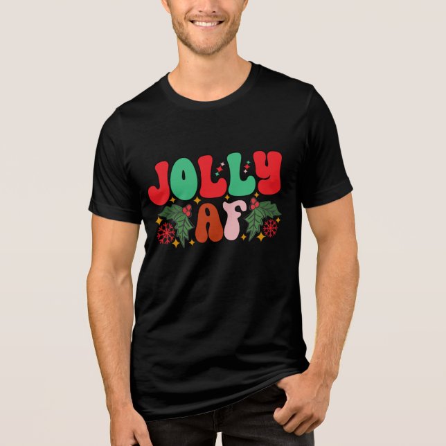Jolly AF Retro Groovy Christmas Holidays Tri-Blend Shirt (Front)