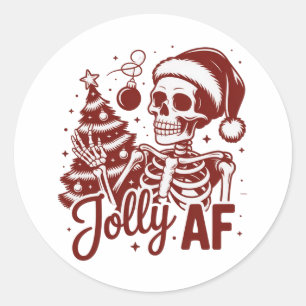 Jolly Af Skeleton Snarky Christmas Sarcastic Funny Classic Round Sticker