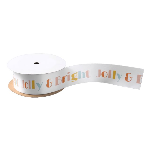 Jolly and Bright Colourful Retro Modern Christmas Satin Ribbon (Spool)