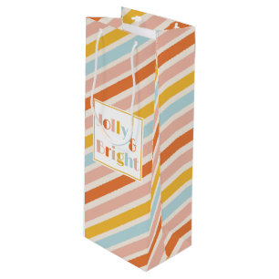Jolly and Bright Retro Modern Stripe Christmas Wine Gift Bag