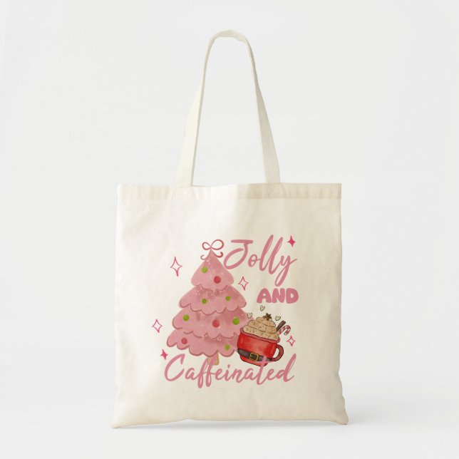 Jolly and Caffeinated Christmas Tree Coffee Design Tote Bag (Front)