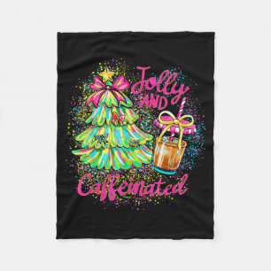 Jolly And Caffeinated Christmas Tree Coquette Bow  Fleece Blanket