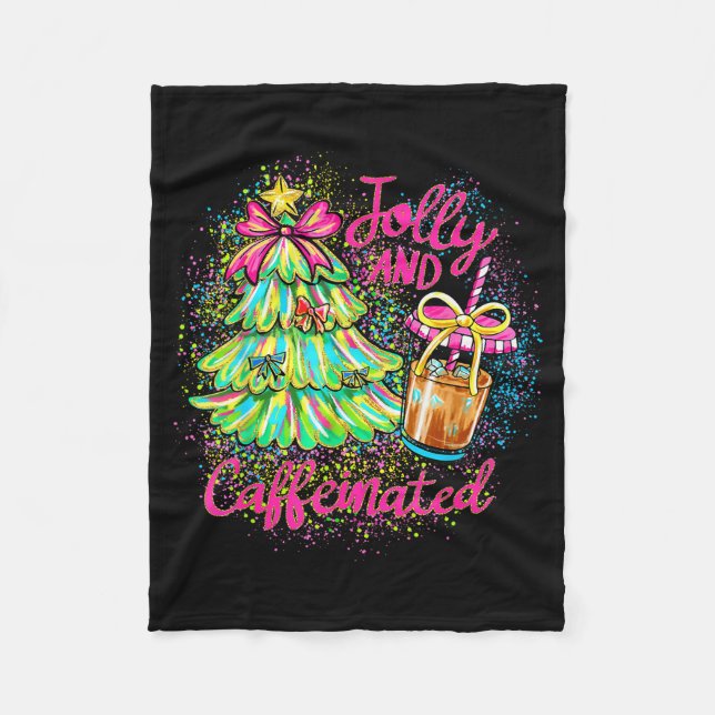 Jolly And Caffeinated Christmas Tree Coquette Bow  Fleece Blanket (Front)