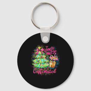 Jolly And Caffeinated Christmas Tree Coquette Bow  Key Ring