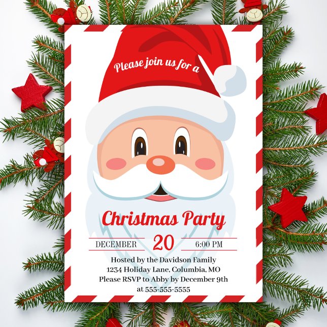 Jolly And Cute Santa Christmas Party Holiday Invitation (Jolly And Cute Santa Christmas Party Holiday Invitation)