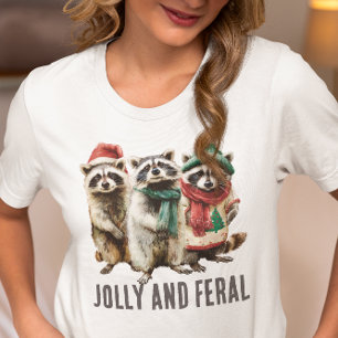 Jolly and Feral Raccoon Christmas T-Shirt