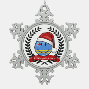 Jolly Aruba Flag Christmas Style Snowflake Pewter Christmas Ornament