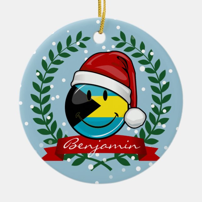 Jolly Bahamas Flag Christmas Style Ceramic Tree Decoration (Front)