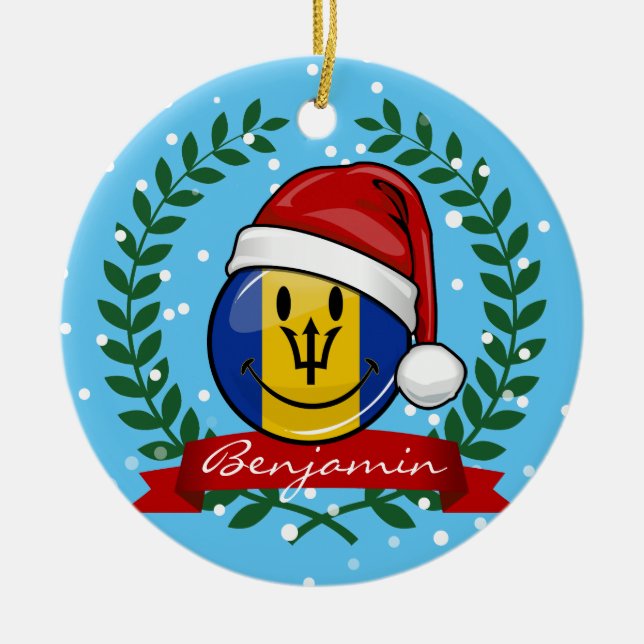 Jolly Barbados Flag Christmas Style Ceramic Tree Decoration (Front)