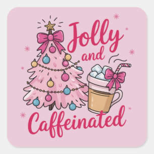 Jolly & Caffeinated Cofee Christmas Retro Trendy  Square Sticker