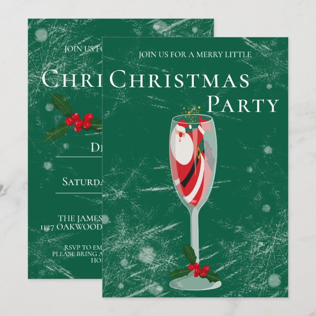 Jolly Christmas Cheers with Santa champagne Invitation (Front/Back)