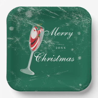 Jolly Christmas Cheers with Santa Champagne winter Paper Plate
