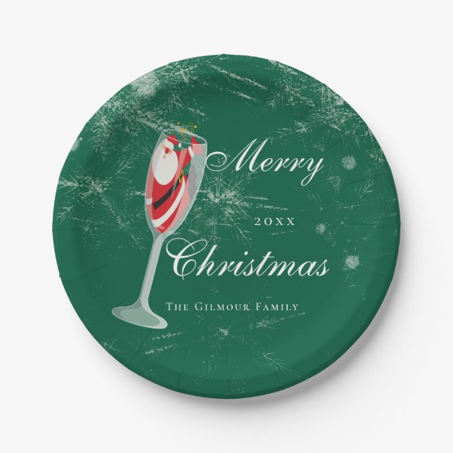 Jolly Christmas Cheers with Santa Champagne winter Paper Plate (Front)