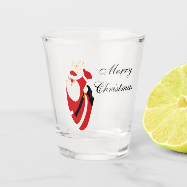 Jolly Christmas Cheers with Santa Champagne Winter Shot Glass (Front)