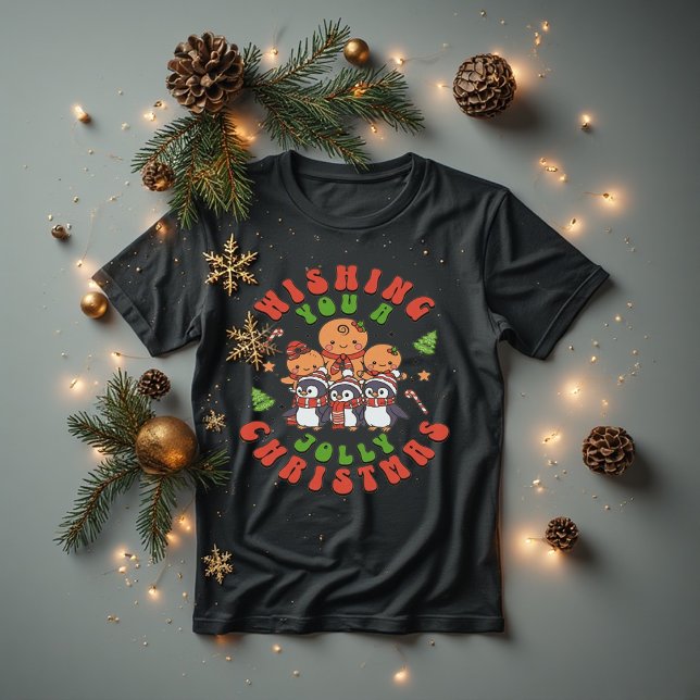 Jolly Christmas Cute Gingerbread & Penguin T-Shirt (Creator Uploaded)