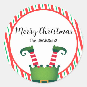 Jolly Christmas Elf Legs Stripes Holiday Classic Round Sticker