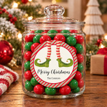 Jolly Christmas Elf Legs Stripes Holiday ROUND