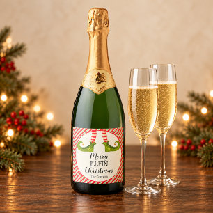 Jolly Christmas Elf Legs Stripes Holiday Sparkling Wine Label
