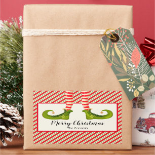 Jolly Christmas Elves and Stripes Holiday Rectangular Sticker