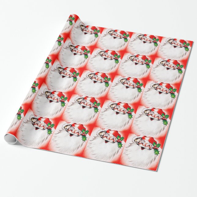 Jolly Christmas Greetings Wrapping Paper (Unrolled)