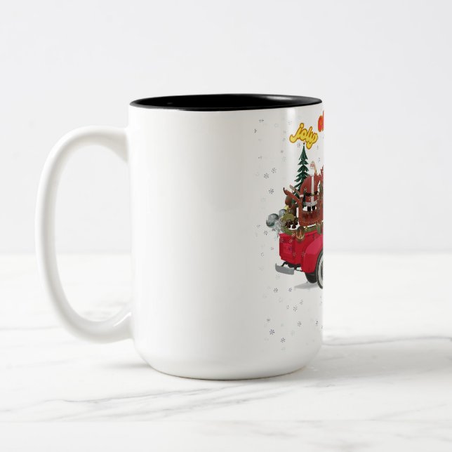 Jolly Christmas Overloaded Truck Two-Tone Coffee Mug (Left)