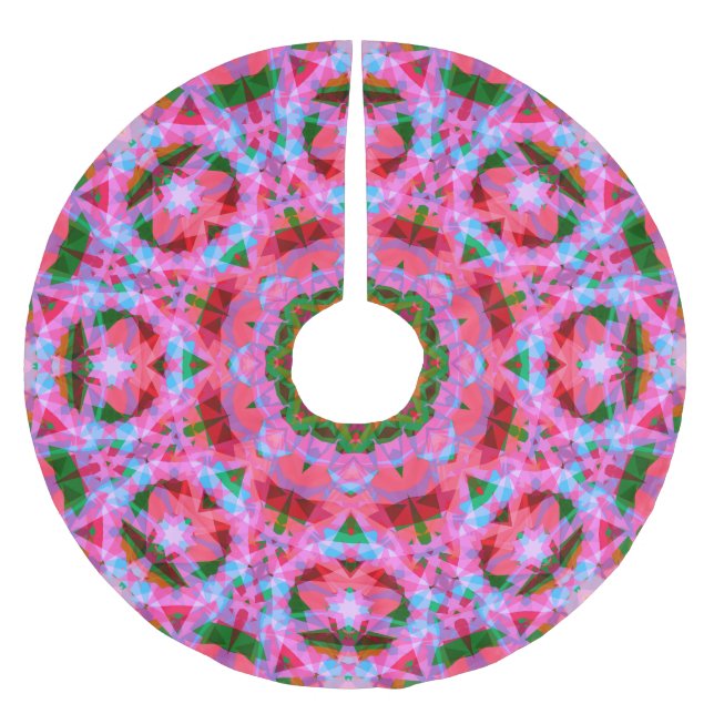 Jolly Christmas Pink Green Red Merry Star Pattern Brushed Polyester Tree Skirt (Front)