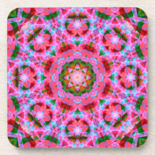 Jolly Christmas Pink Green Red Merry Star Pattern Coaster