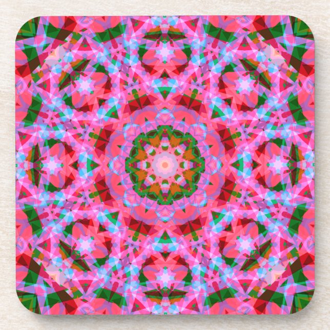 Jolly Christmas Pink Green Red Merry Star Pattern Coaster (Front)
