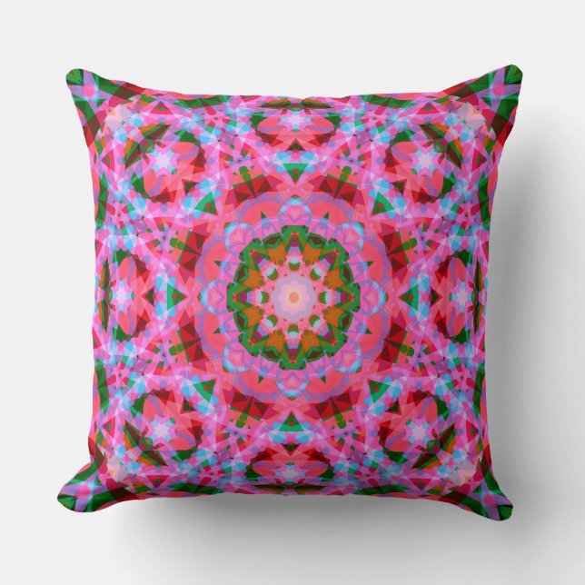 Jolly Christmas Pink Green Red Merry Star Pattern Cushion (Front)