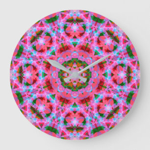 Jolly Christmas Pink Green Red Merry Star Pattern Large Clock
