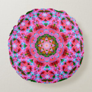 Jolly Christmas Pink Green Red Merry Star Pattern Round Cushion